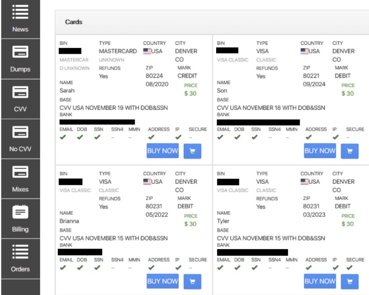 dark web credit cards